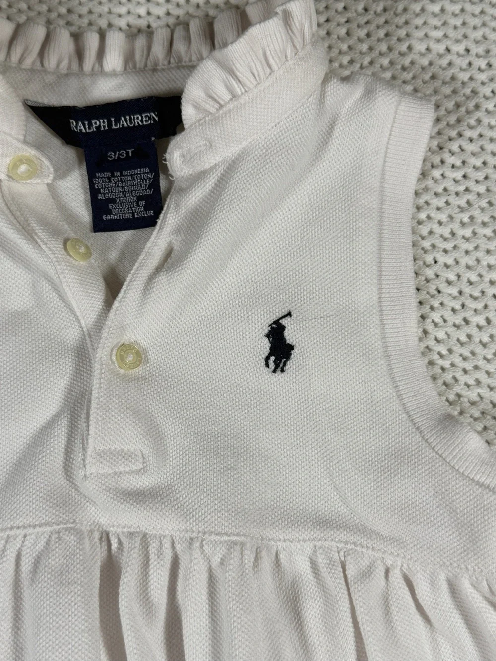 Ralph Lauren Girls’ Polo Dress – White – Size 3/3T